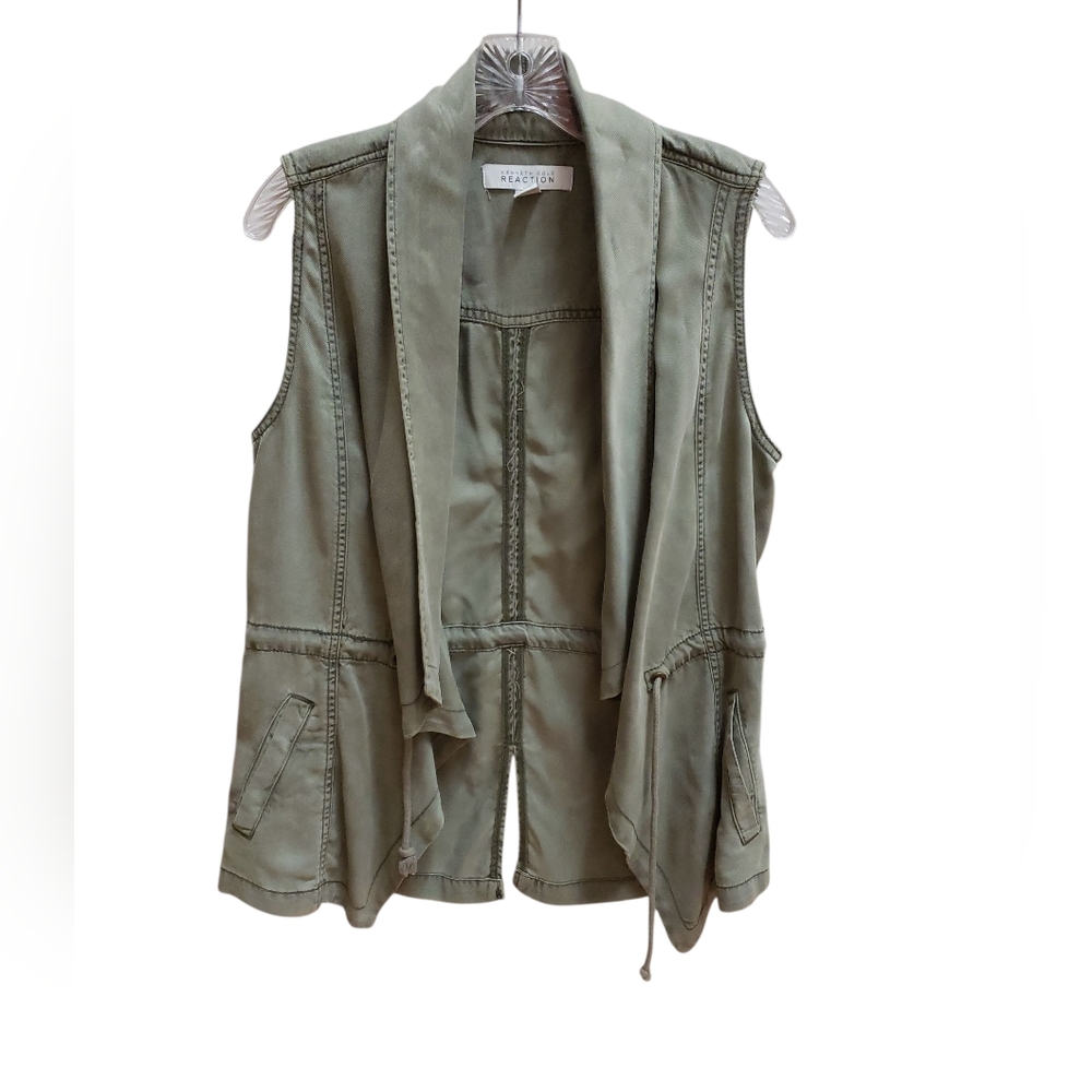 Kenneth Cole Reaction Vest Sage Green Womens Size PS Full Zip Drawstring Boho